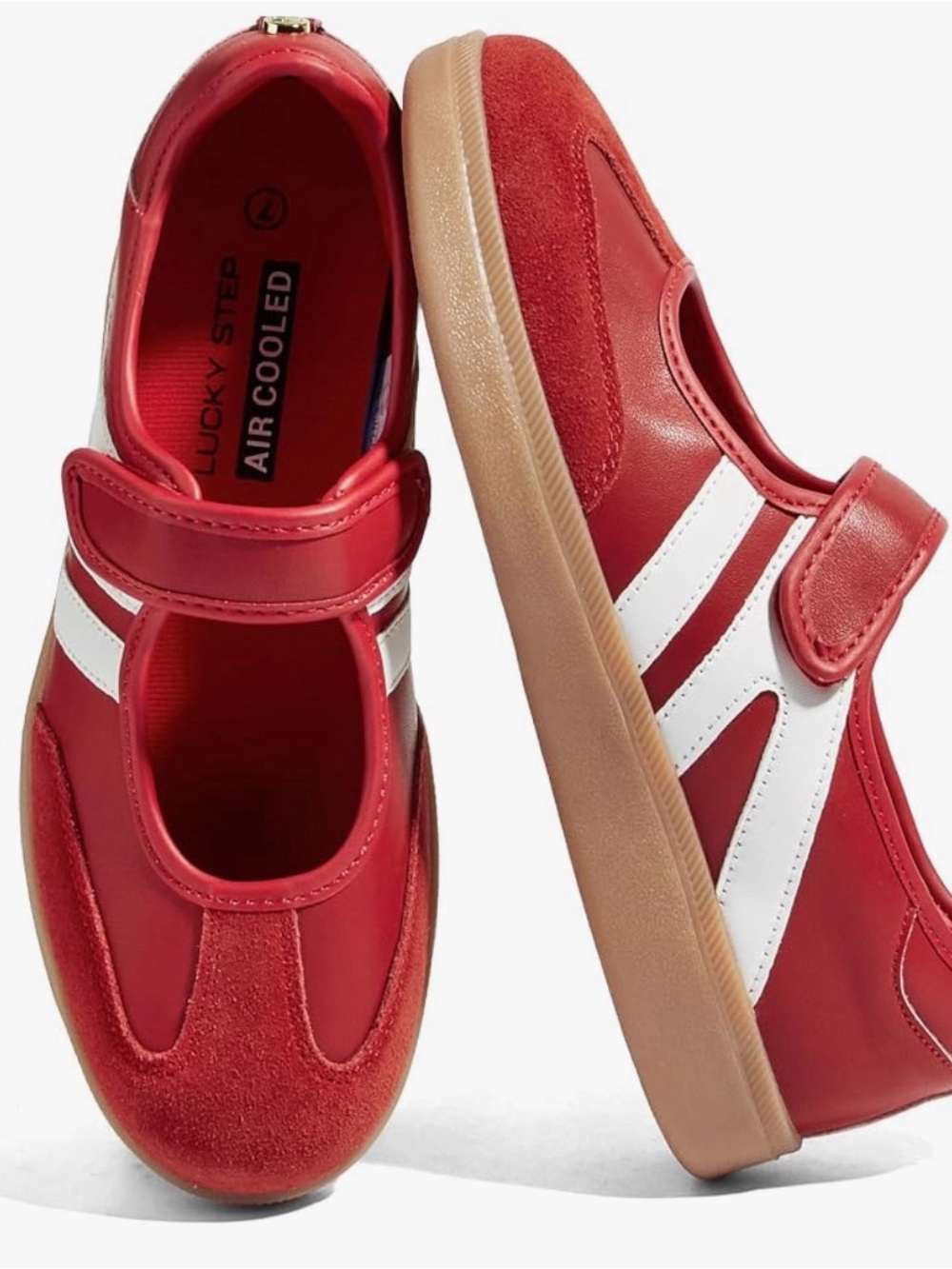 Lucky Step Women’s Red Mary Jane Sneaker with White Stripes